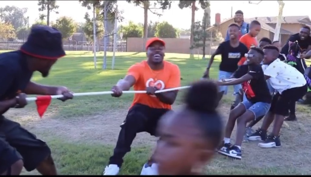 Tug-of-war game at the Halloween event in Bellflower